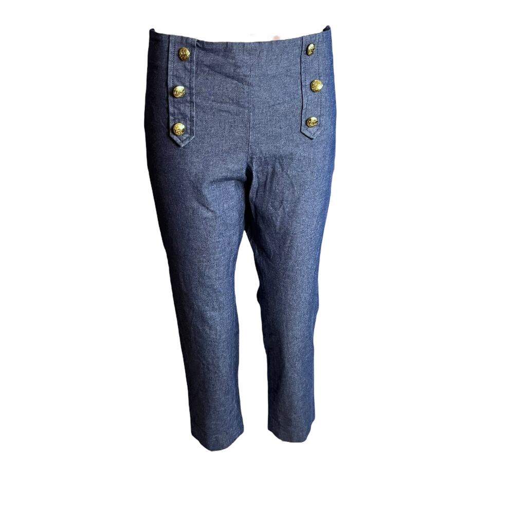 Banana Republic Sloan Sailor Button Chambray Ankle Pants 8 Nautical Preppy - Picture 2 of 7